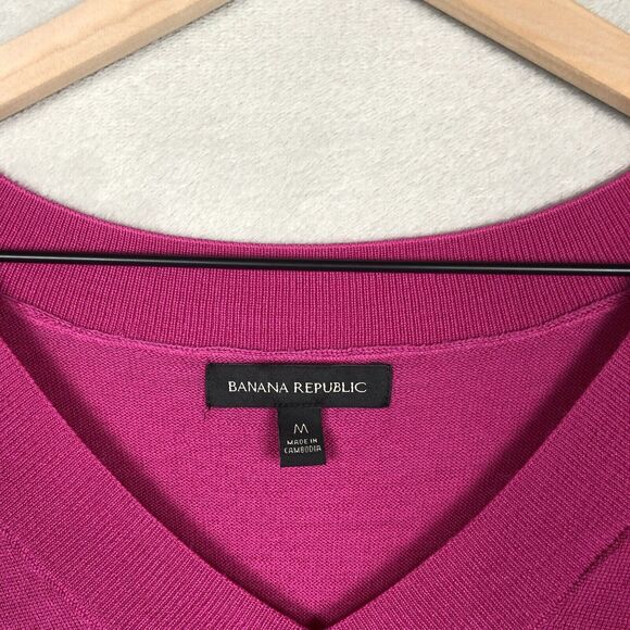 BANANA REPUBLIC 100% Merino Wool V-Neck Sweater Women’s M Pink Fine Gauge EUC - Picture 3 of 11